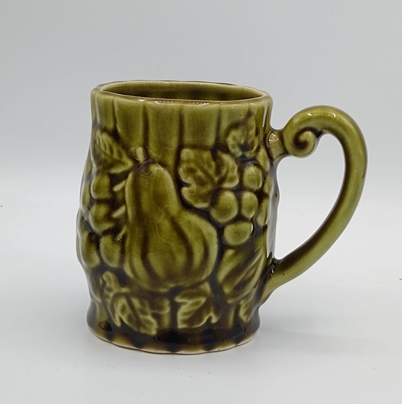 Japan Ceramic Embossed Relief Fruit Grapes Pears Avocado Green Tea Cup Mug Vtg - Picture 11 of 11